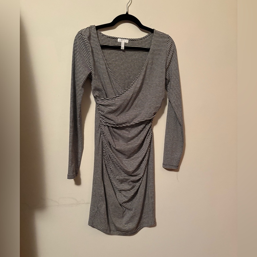 Leith Black and White Striped Long Sleeve Dress